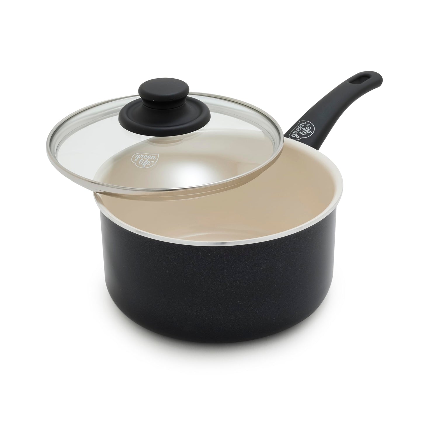 GreenLife 2.5QT Nonstick Saucepan with Glass Lid, Soft Grip, PFAS-Free Ceramic, Multipurpose Chef Pan, Milk & Sauce Cooking Pot, Dishwasher & Oven Safe to 350˚F, Stay-Cool Handle, Taupe