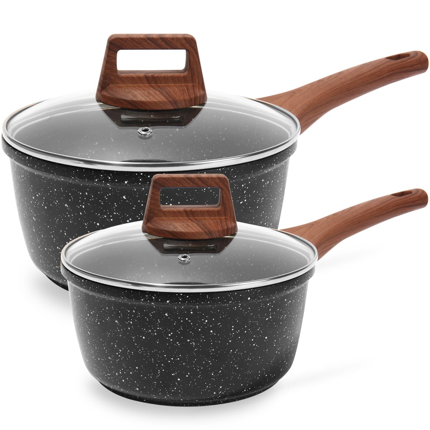ESLITE LIFE Nonstick Sauce Pan with Lid, 1.5 QT Small Soup Pot Compatible with All Stovetops (Gas, Electric & Induction), PFOA Free, Black