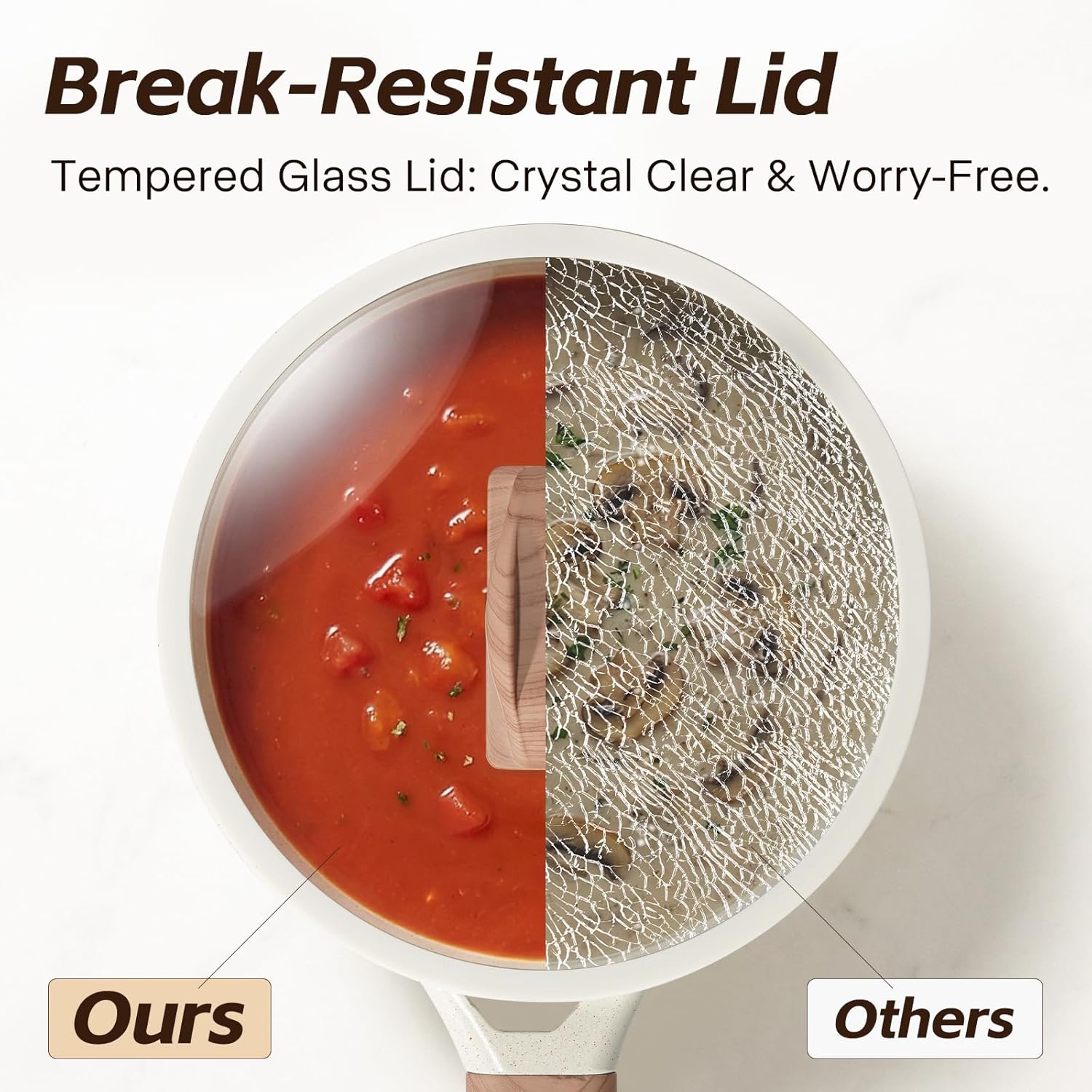 Ceramic Nonstick Saucepan with Lid, 2.0 QT Small Non Stick Stock Pot with Stay-cool Handle, Induction Compatible Cooking Pot White Granite Coating Easy to Clean Non-toxic Kitchen Cookware